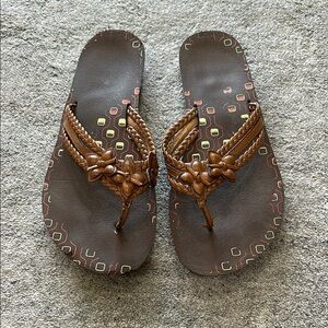 Clarks Brown Sandals with Patterned Design
